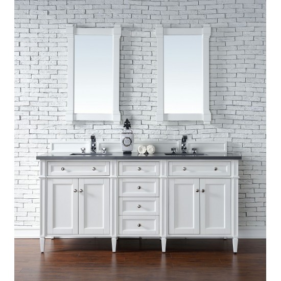 Brittany 72" Bright White Double Vanity w/ 3 CM Charcoal Soapstone Quartz Top