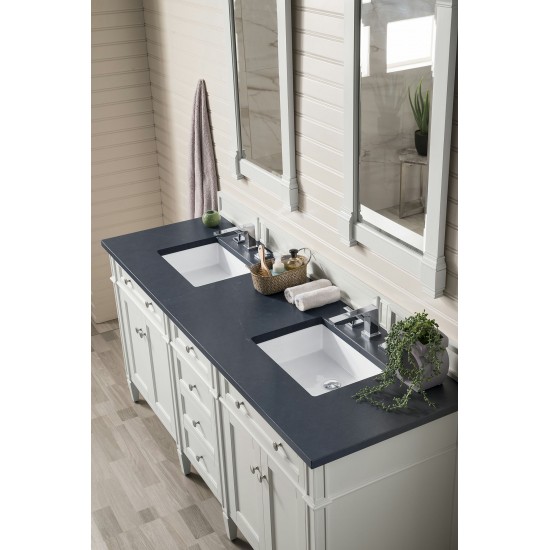 Brittany 72" Bright White Double Vanity w/ 3 CM Charcoal Soapstone Quartz Top