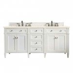 Brittany 72" Bright White Double Vanity w/ 3 CM Eternal Marfil Quartz Top