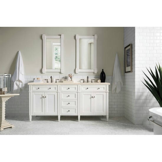 Brittany 72" Bright White Double Vanity w/ 3 CM Eternal Marfil Quartz Top