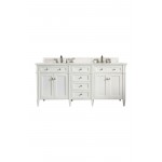 Brittany 72" Bright White Double Vanity w/ 3 CM Ethereal Noctis Quartz Top