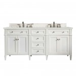 Brittany 72" Bright White Double Vanity w/ 3 CM Eternal Serena Quartz Top