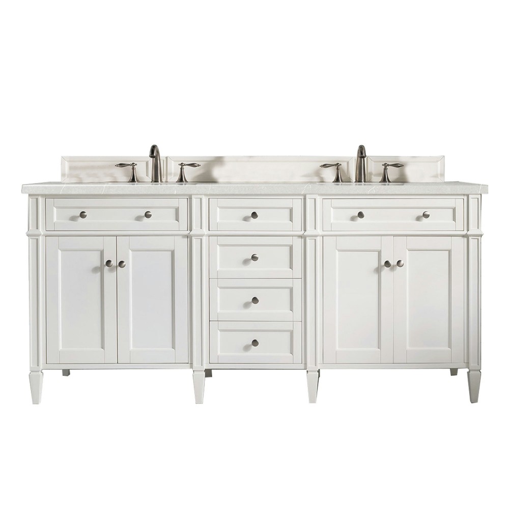 Brittany 72" Bright White Double Vanity w/ 3 CM Eternal Serena Quartz Top