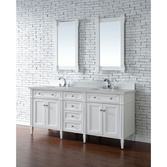 Brittany 72" Bright White Double Vanity w/ 3 CM Eternal Serena Quartz Top