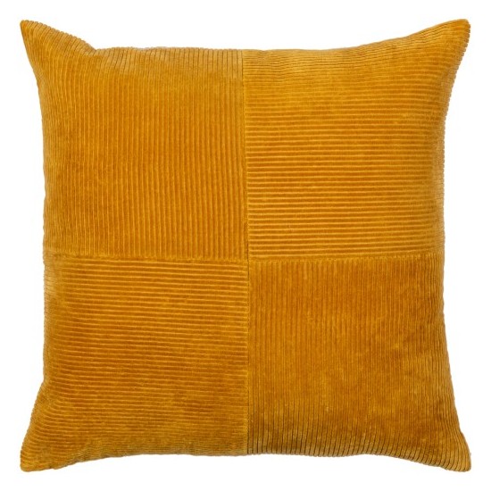 Surya Corduroy Quarters Mustard Pillow Shell With Polyester Insert 18"H X 18"W