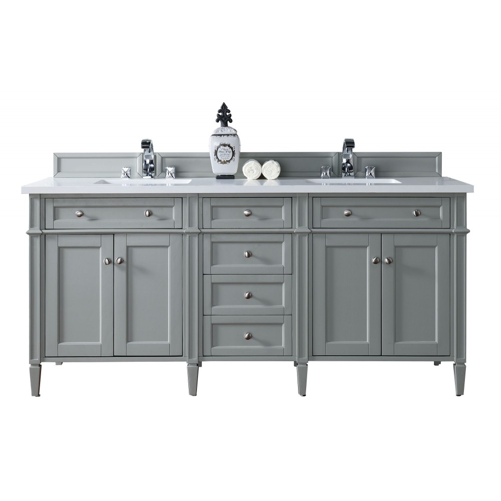 Brittany 72" Urban Gray Double Vanity w/ 3 CM Classic White Quartz Top