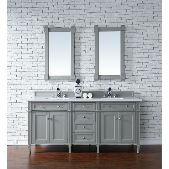 Brittany 72" Urban Gray Double Vanity w/ 3 CM Classic White Quartz Top