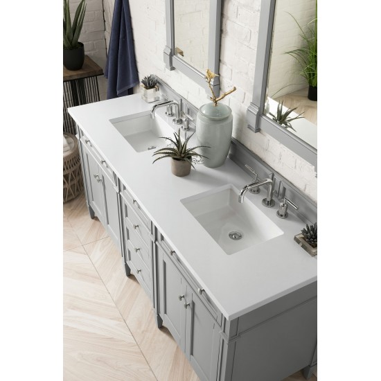 Brittany 72" Urban Gray Double Vanity w/ 3 CM Classic White Quartz Top