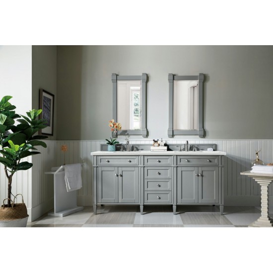 Brittany 72" Urban Gray Double Vanity w/ 3 CM Ethereal Noctis Quartz Top