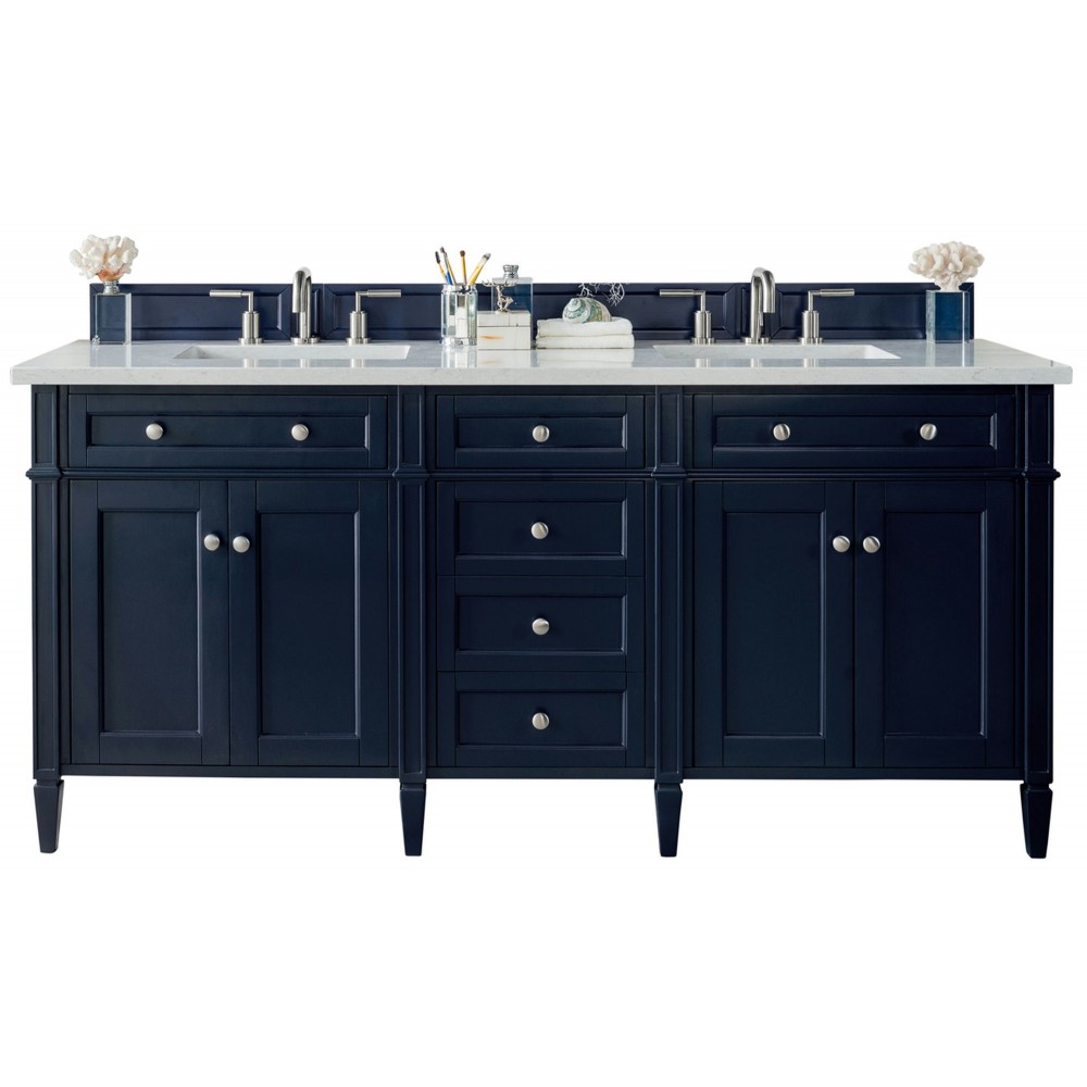 Brittany 72" Victory Blue Double Vanity w/ 3 CM Arctic Fall Solid Surface Top