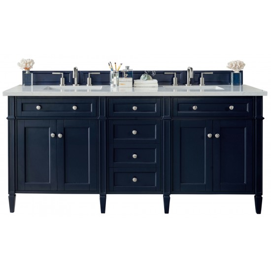 Brittany 72" Victory Blue Double Vanity w/ 3 CM Classic White Quartz Top