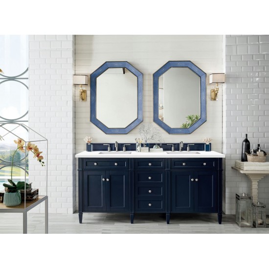 Brittany 72" Victory Blue Double Vanity w/ 3 CM Classic White Quartz Top