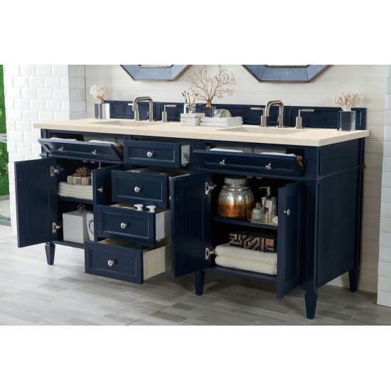 Brittany 72" Victory Blue Double Vanity w/ 3 CM Eternal Marfil Quartz Top