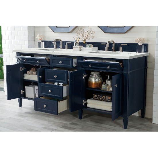 Brittany 72" Victory Blue Double Vanity w/ 3 CM Ethereal Noctis Quartz Top