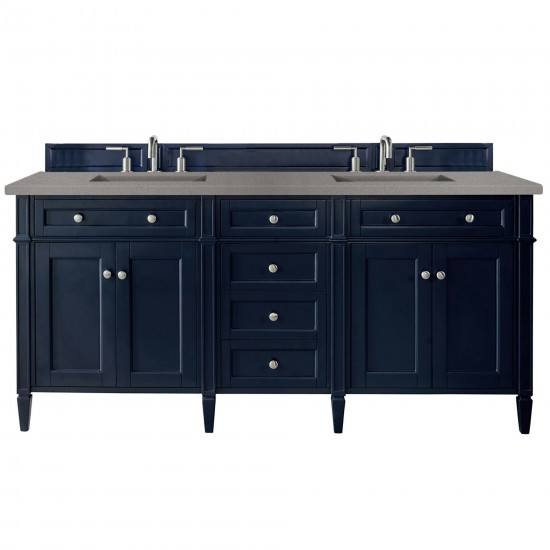 Brittany 72" Victory Blue Double Vanity w/ 3 CM Grey Expo Quartz Top