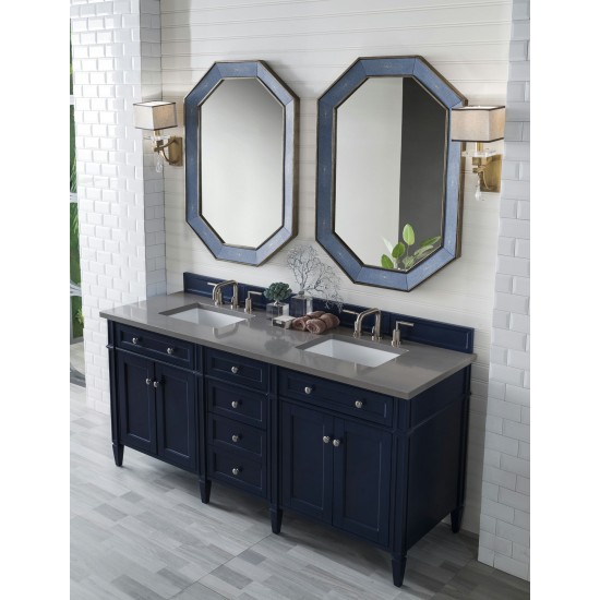 Brittany 72" Victory Blue Double Vanity w/ 3 CM Grey Expo Quartz Top