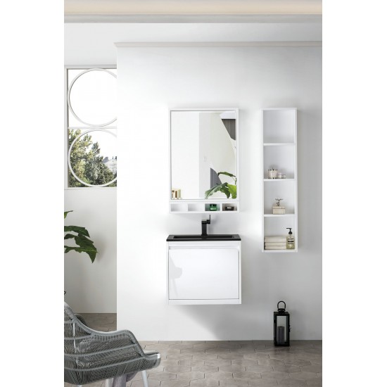 Milan 23.6" Single Vanity Cabinet, Glossy White w/Charcoal Black Composite Top