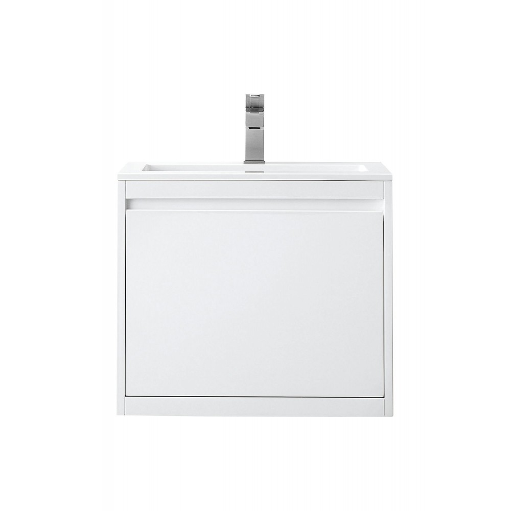 Milan 23.6" Single Vanity Cabinet, Glossy White w/Glossy White Composite Top