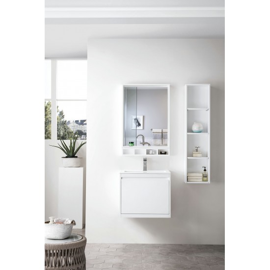 Milan 23.6" Single Vanity Cabinet, Glossy White w/Glossy White Composite Top