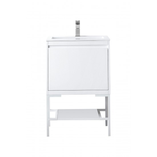 Milan 23.6" Single Vanity Glossy White Glossy White w/Glossy White Composite Top