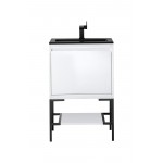 Milan 23.6" Single Vanity Glossy White Black w/Charcoal Black Composite Top