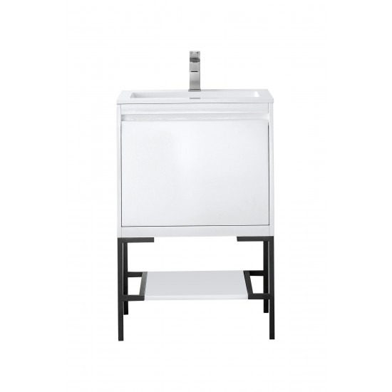 Milan 23.6" Single Vanity Glossy White Matte Black w/Glossy White Composite Top