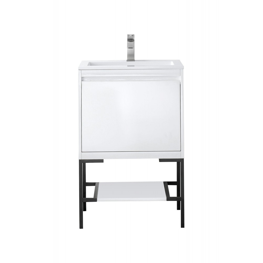 Milan 23.6" Single Vanity Glossy White Matte Black w/Glossy White Composite Top