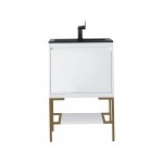 Milan 23.6" Single Vanity White Radiant Gold w/Charcoal Black Composite Top