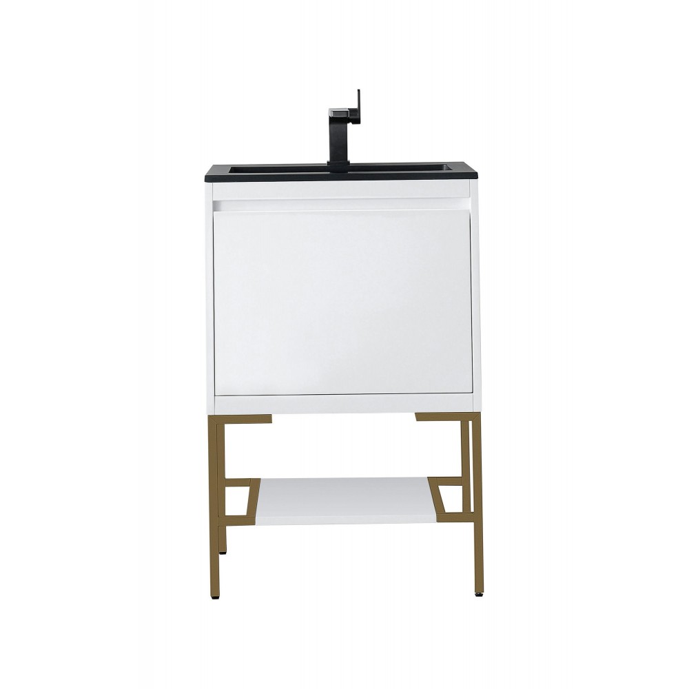 Milan 23.6" Single Vanity White Radiant Gold w/Charcoal Black Composite Top Milan 23.6" Single Vanity White Radiant Gold w/Charcoal Black Composite Top