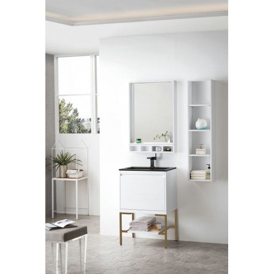 Milan 23.6" Single Vanity White Radiant Gold w/Charcoal Black Composite Top