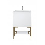 Milan 23.6" Single Vanity Glossy White Radiant Gold w/Glossy White Composite Top