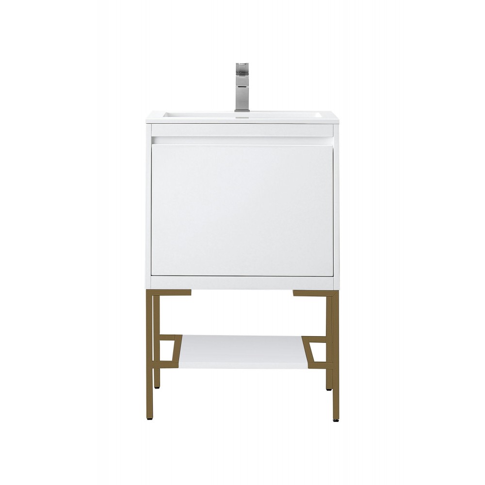 Milan 23.6" Single Vanity Glossy White Radiant Gold w/Glossy White Composite Top