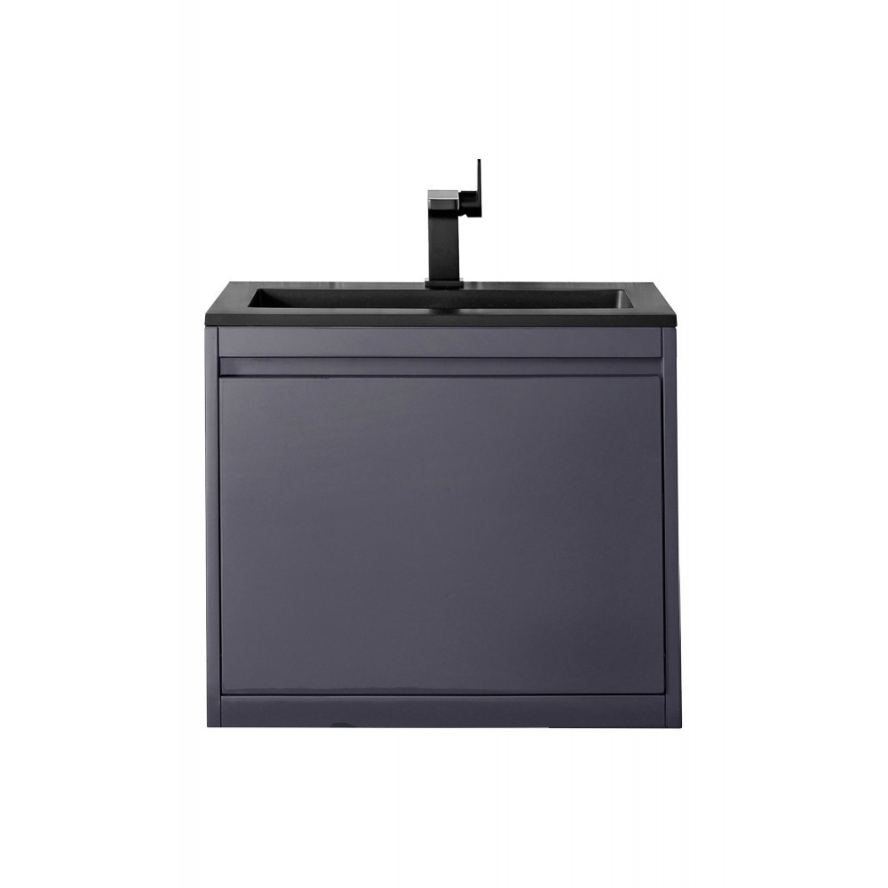 Milan 23.6" Single Vanity, Modern Grey Glossy w/Charcoal Black Composite Top Milan 23.6" Single Vanity, Modern Grey Glossy w/Charcoal Black Composite Top