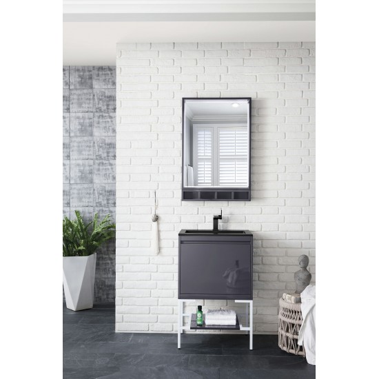 Milan 23.6" Single Vanity Modern Grey White w/Charcoal Black Composite Top