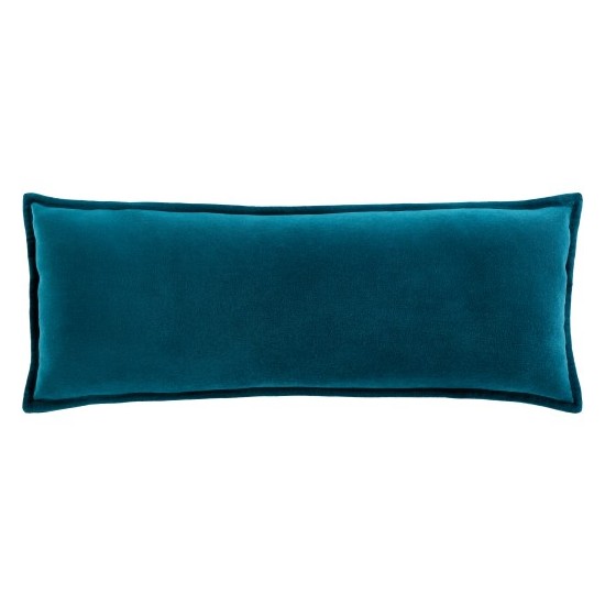 Surya Cotton Velvet Deep Teal Pillow Shell With Down Insert 12"H X 30"W