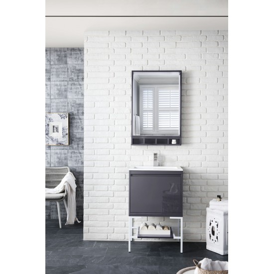 Milan 23.6" Single Vanity Modern Grey White w/ White Composite Top