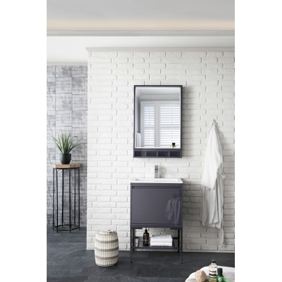 Milan 23.6" Single Vanity Modern Grey Glossy Black w/Glossy White Composite Top