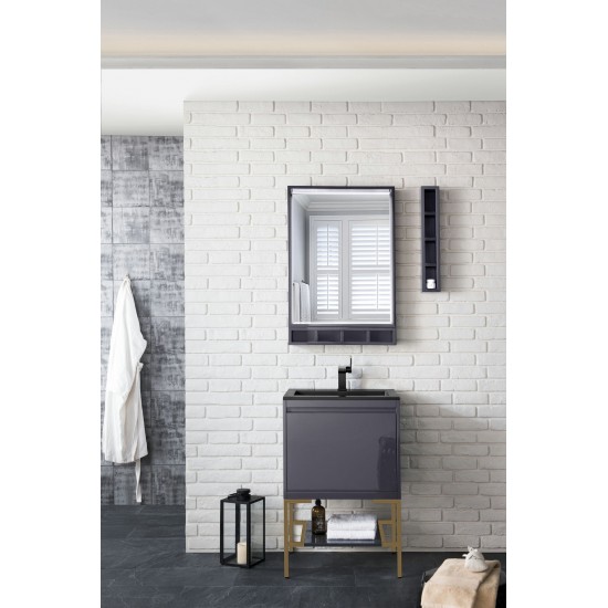 Milan 23.6" Single Vanity Modern Grey Radiant Gold,Charcoal Black Composite Top