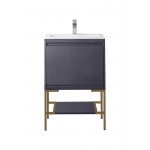 Milan 23.6" Single Vanity Modern Grey Radiant Gold w/ White Composite Top