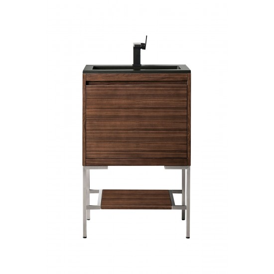 Milan 23.6" Single Vanity Mid Century Walnut Nickel,Charcoal Black Composite Top