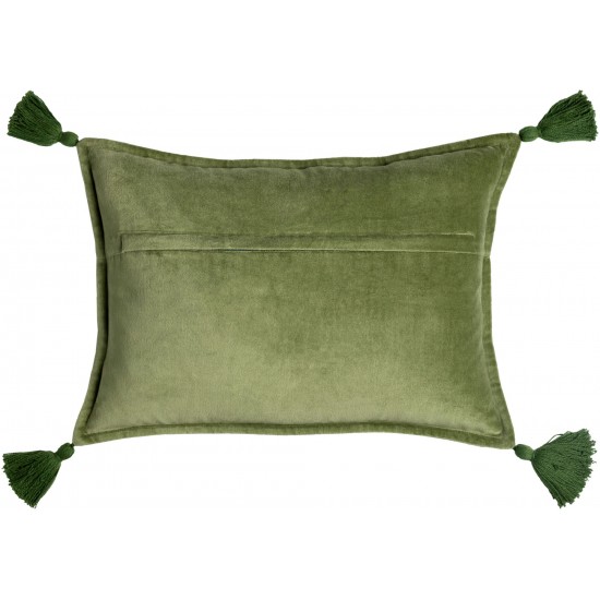 Surya Cotton Velvet Grass Green Pillow Shell With Down Insert 13"H X 19"W