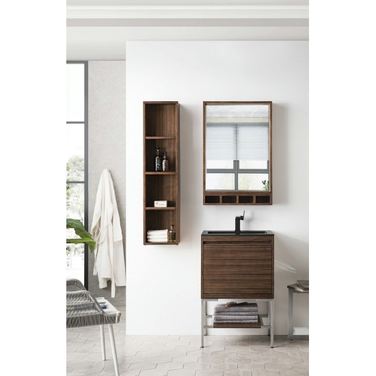 Milan 23.6" Single Vanity Mid Century Walnut Nickel,Charcoal Black Composite Top