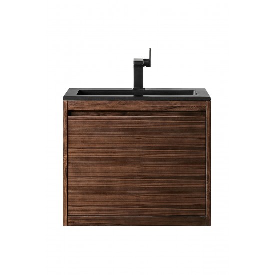 Milan 23.6" Single Vanity, Mid Century Walnut w/Charcoal Black Composite Top