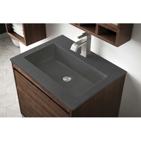 Milan 23.6" Single Vanity, Mid Century Walnut w/Charcoal Black Composite Top