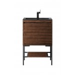 Milan 23.6" Single Vanity Mid Century Walnut Black,Charcoal Black Composite Top