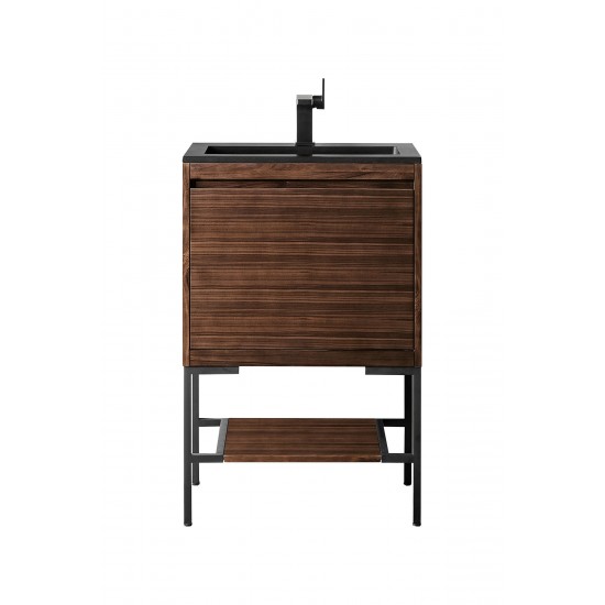 Milan 23.6" Single Vanity Mid Century Walnut Black,Charcoal Black Composite Top