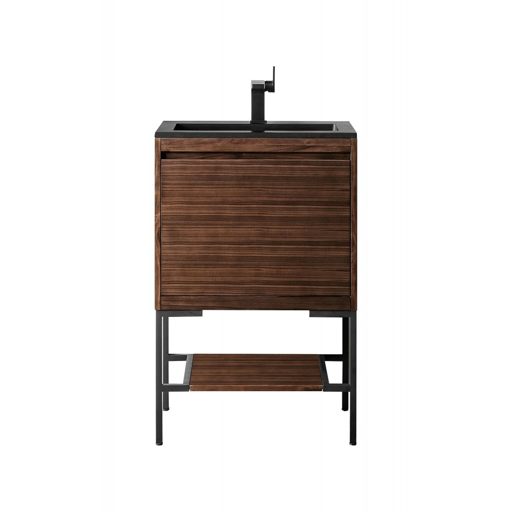 Milan 23.6" Single Vanity Mid Century Walnut Black,Charcoal Black Composite Top Milan 23.6" Single Vanity Mid Century Walnut Black,Charcoal Black Composite Top