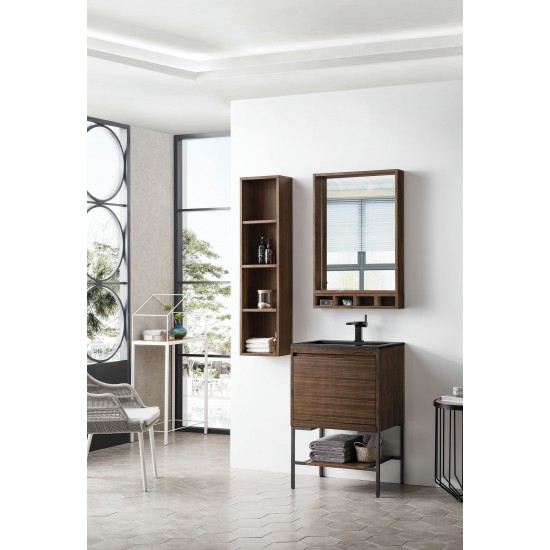 Milan 23.6" Single Vanity Mid Century Walnut Black,Charcoal Black Composite Top