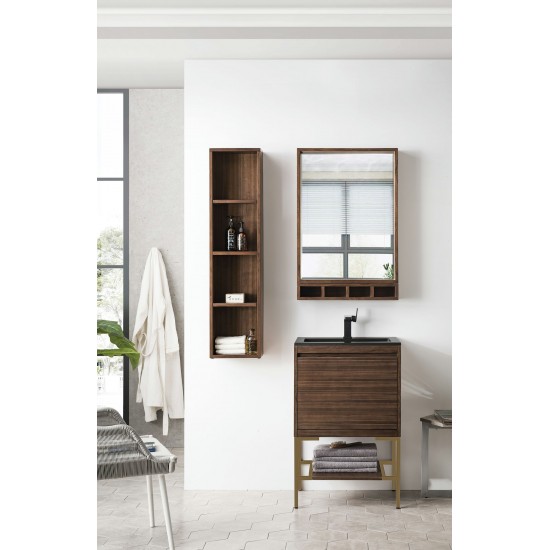 Milan 23.6" Single Vanity Walnut Radiant Gold w/Charcoal Black Composite Top