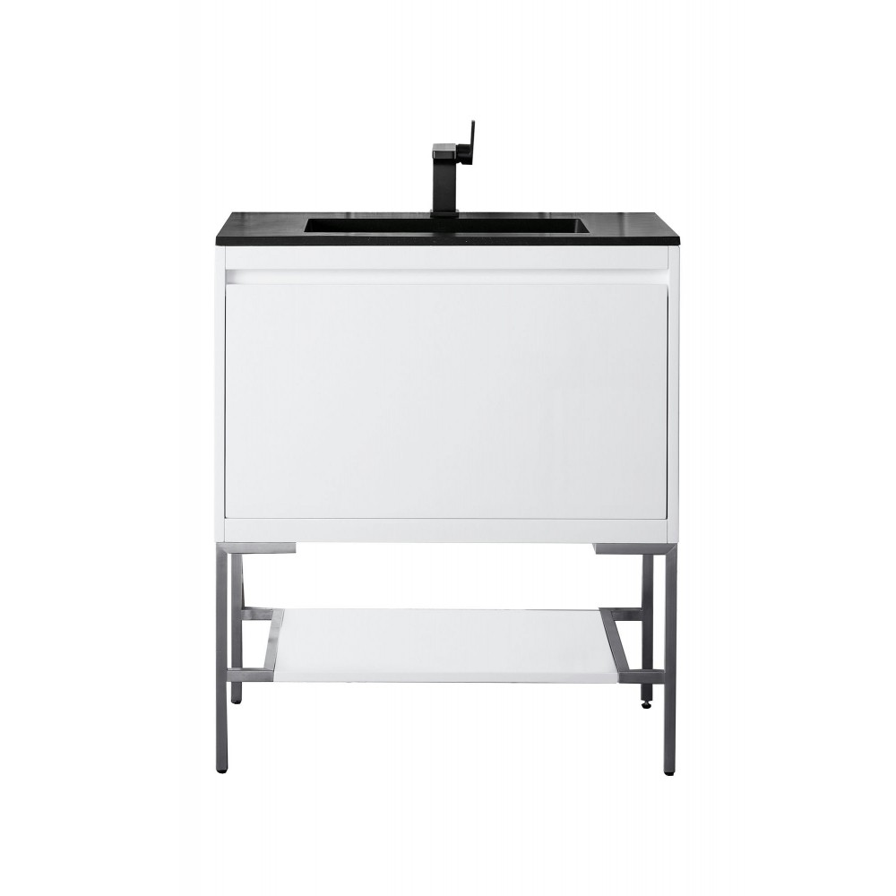 Milan 31.5" Single Vanity Glossy White Nickel w/Charcoal Black Composite Top